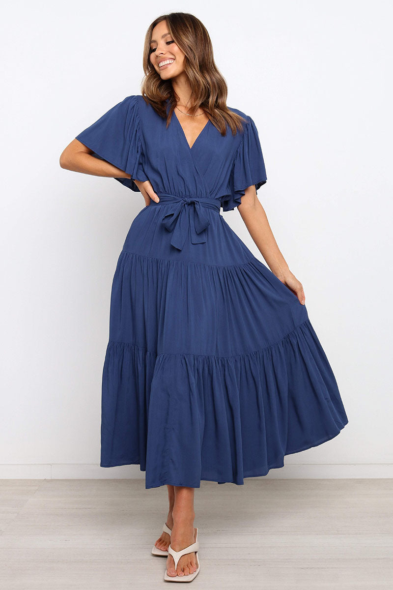 Robe maxi fluide pour femmes avec lien à nouer et manches papillon Chic und Stil