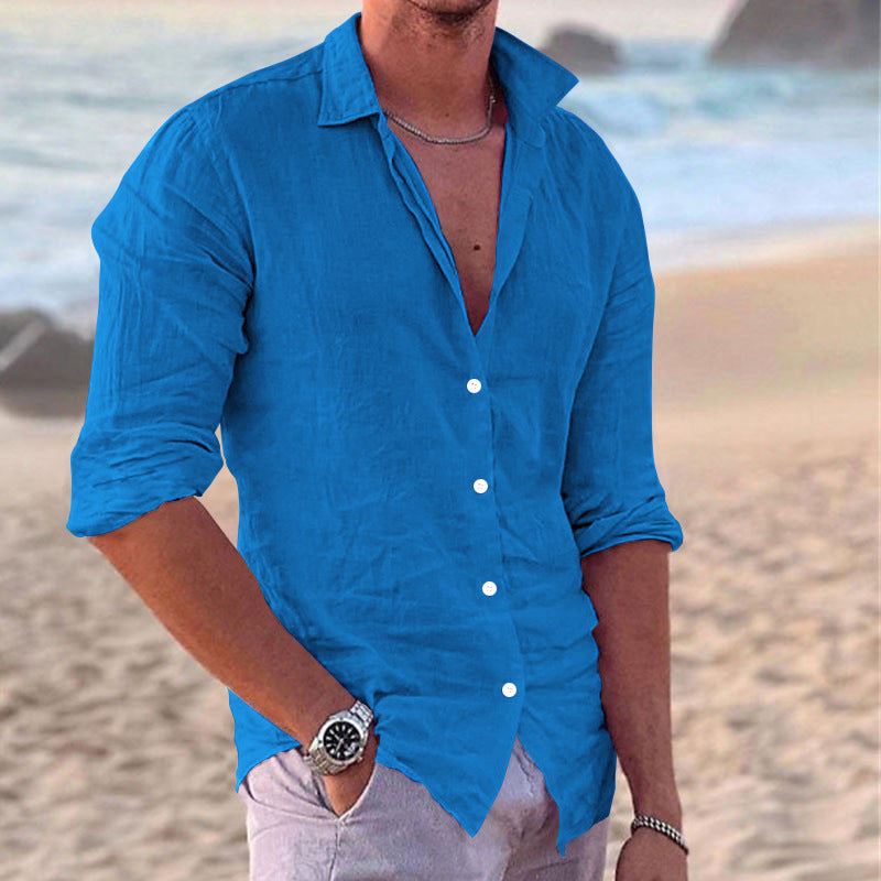 Hommes Chemise Décontractée Légère en Lin Boutonnée Chic und Stil