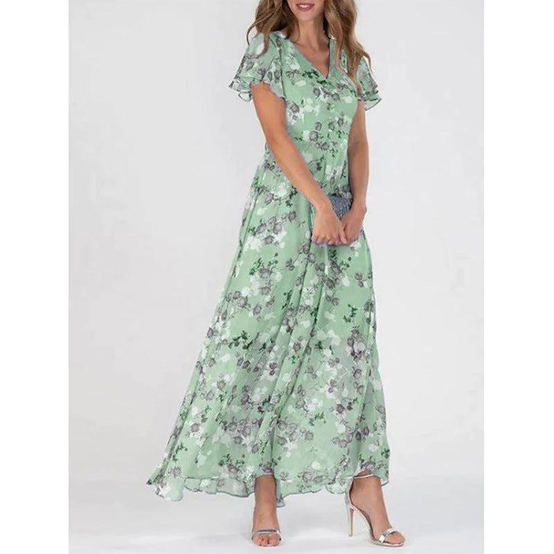 Robe Maxi Chiffon Floral Femme Chic und Stil