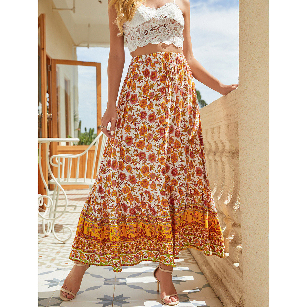 Jupe maxi bohème à motif floral Chic und Stil