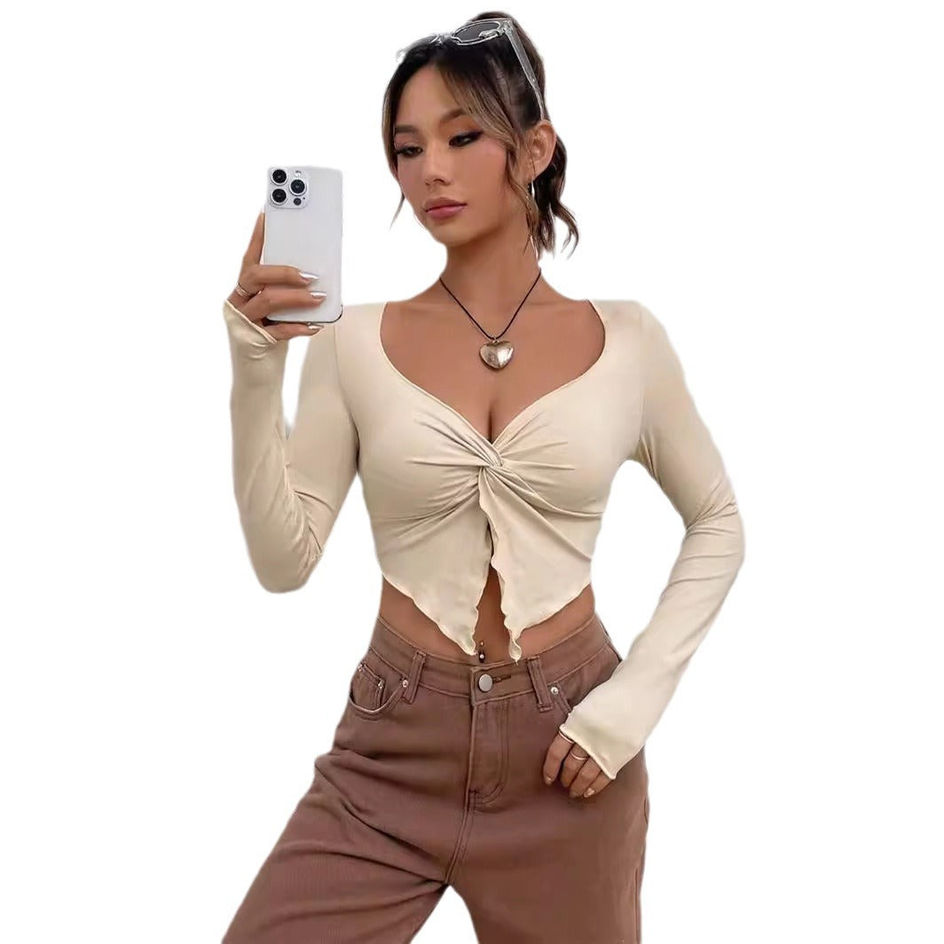 Chemise à manches longues ajustée pour femmes avec un détail de nœud tendance Chic und Stil
