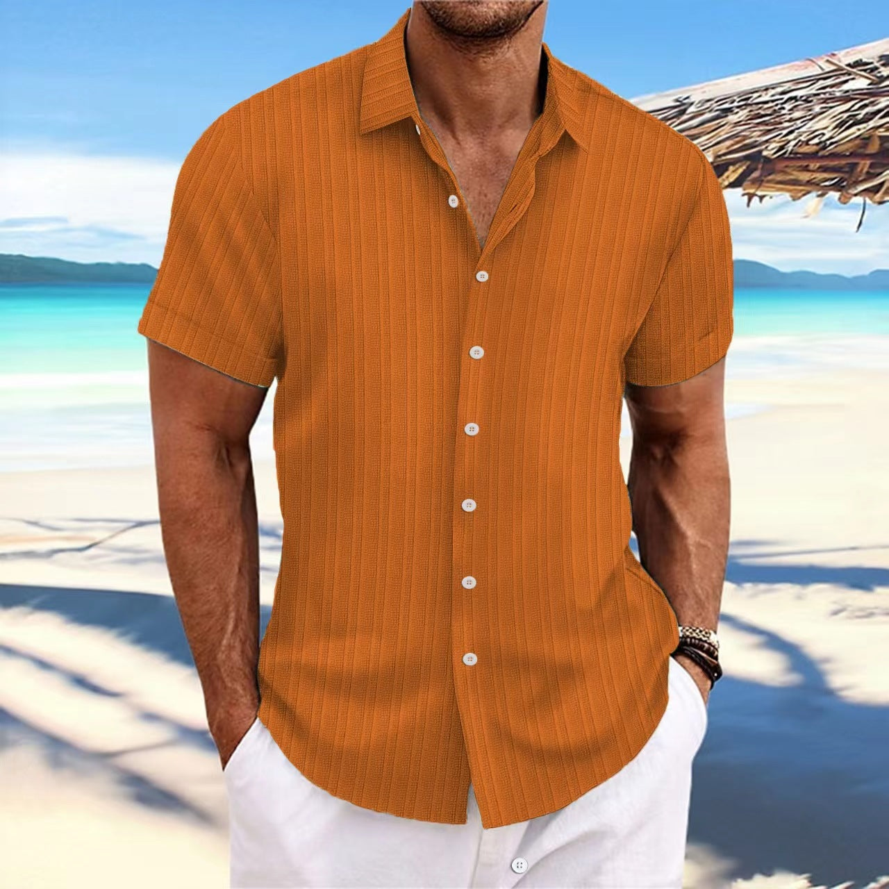 Chemise décontractée à manches courtes à rayures pour hommes Chic und Stil