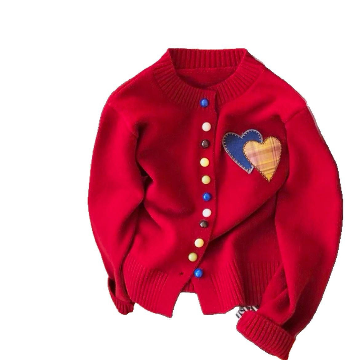 Cardigan pour femmes avec des appliqués en forme de cœur et des détails de boutons colorés Chic und Stil