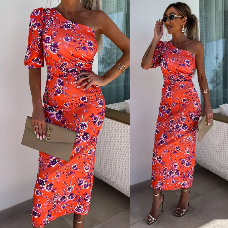 Robe maxi à une épaule pour femme avec détail à volants sur la manche Chic und Stil