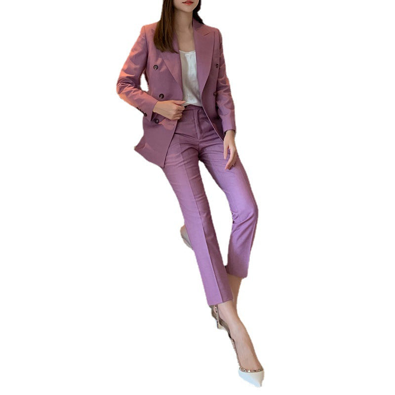 Chic and Stylish Women's Double-Breasted Fitted Blazer and Pants Set