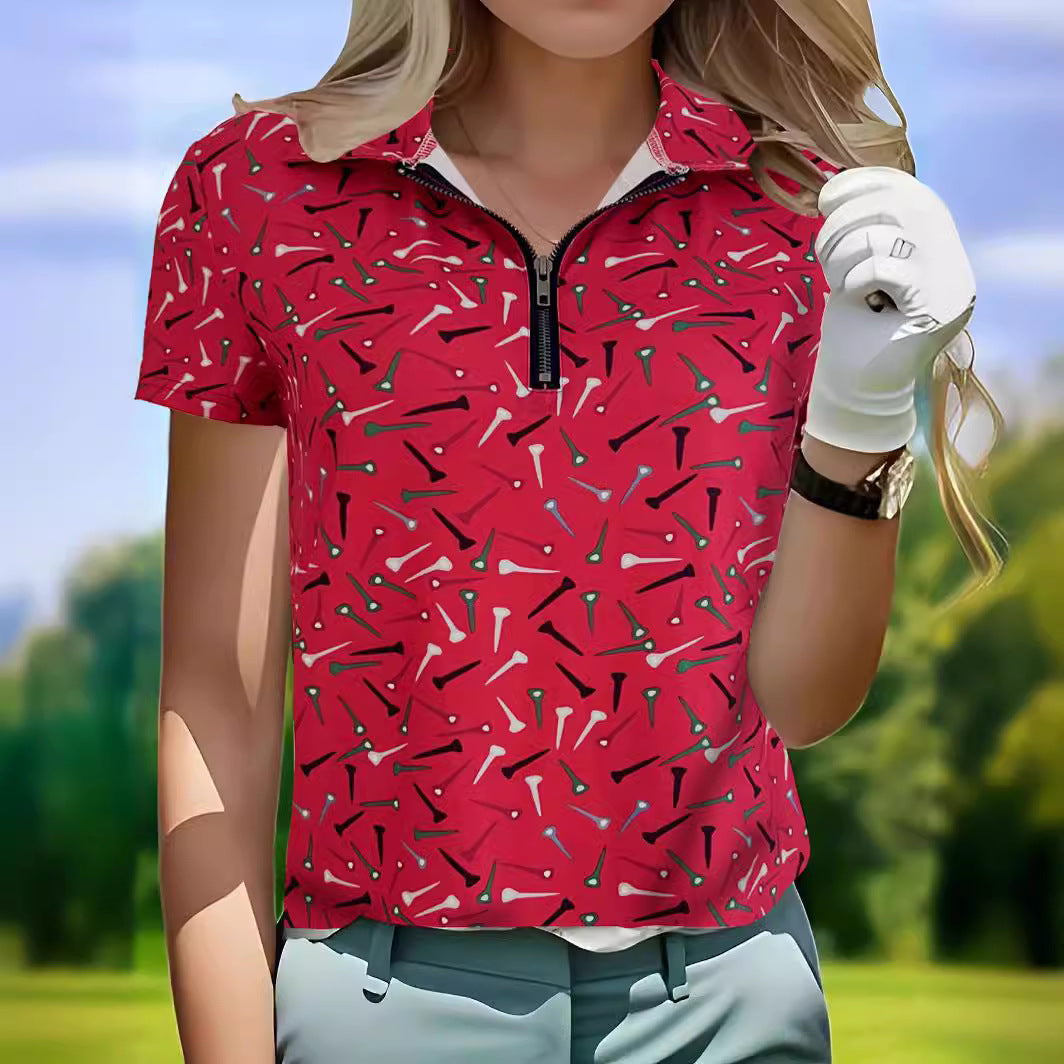 Polo de golf pour femmes avec fermeture éclair moderne et design animé Chic und Stil