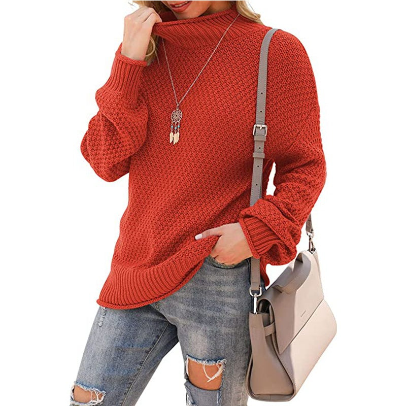 Pull en grosse maille pour femmes avec col haut et structure tendance Chic und Stil