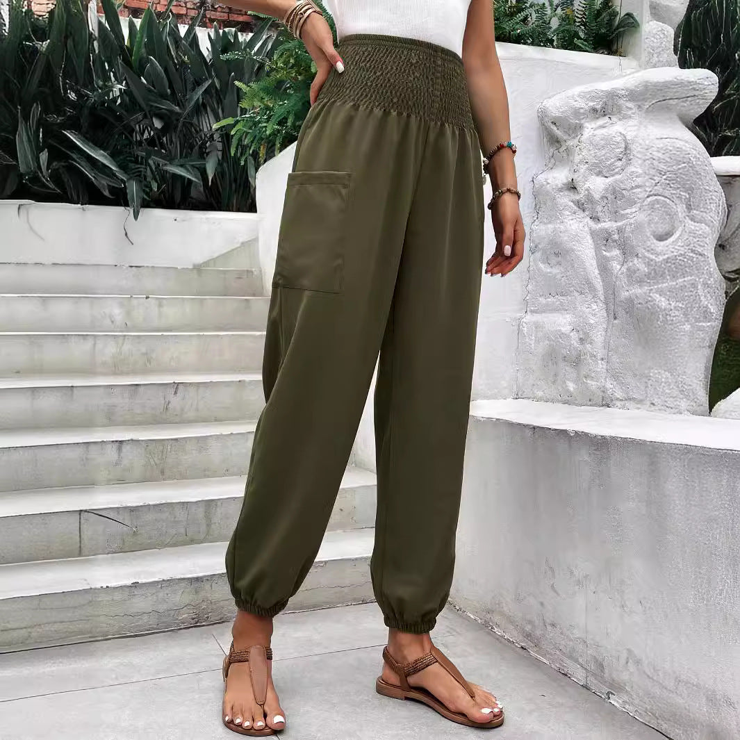 Pantalon d'été décontracté pour femmes à taille haute et jambe étroite Chic und Stil