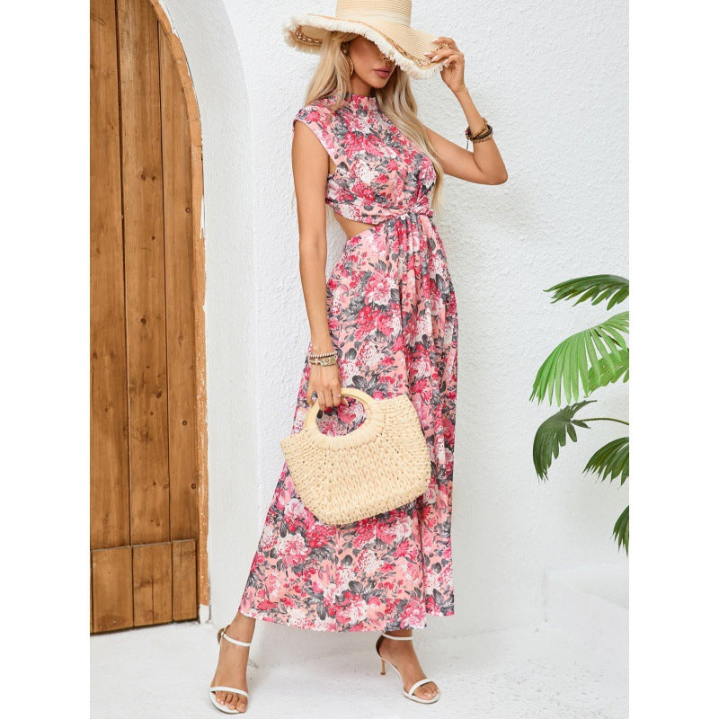 Robe maxi à fleurs fluide pour femmes avec taille ajustable Chic und Stil