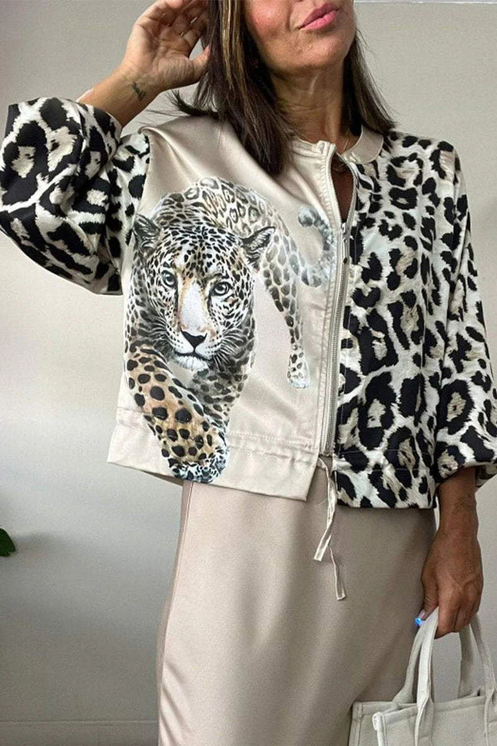 Veste bomber pour femmes avec imprimé animal et bords élastiques Chic und Stil