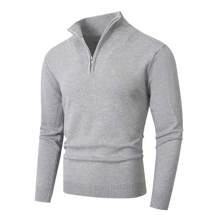 Pull homme avec zip demi-façon moderne et fine structure côtelée Chic und Stil
