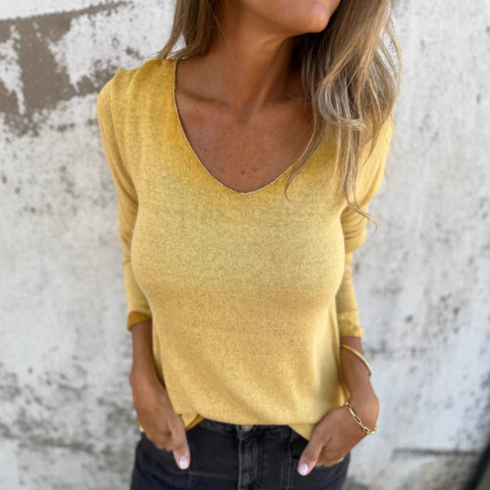 Chemise décontractée à manches longues à col en V pour femmes Chic und Stil