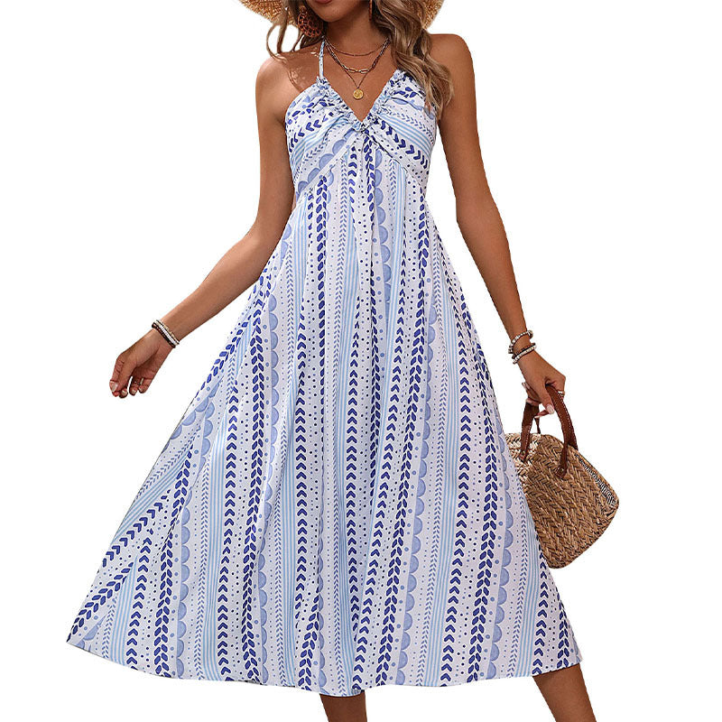 Robe maxi inspirée bohème pour femmes avec des bretelles spaghetti réglables Chic und Stil