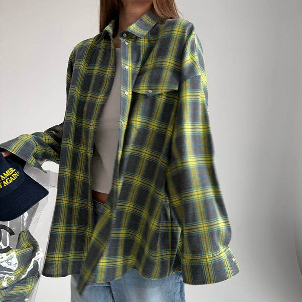 Chemisier à carreaux décontracté pour femmes en coton avec une coupe généreuse Chic und Stil