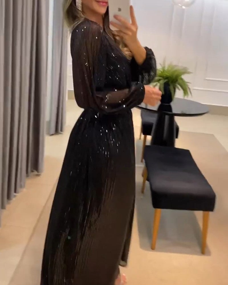 Robe maxi élégante pour femmes avec des détails scintillants et un décolleté en V raffiné Chic und Stil