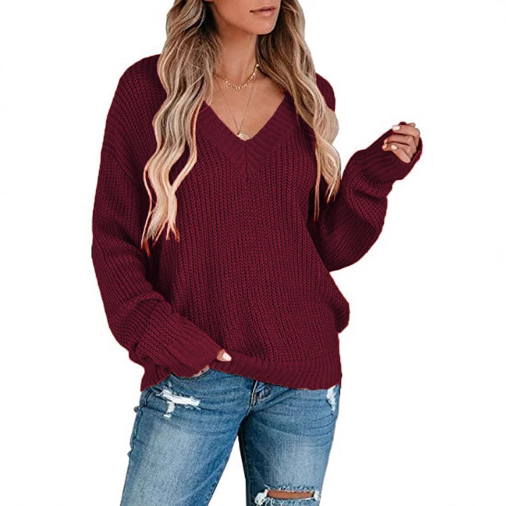 Pull en fine maille pour femmes avec décolleté en V et coupe décontractée Chic und Stil