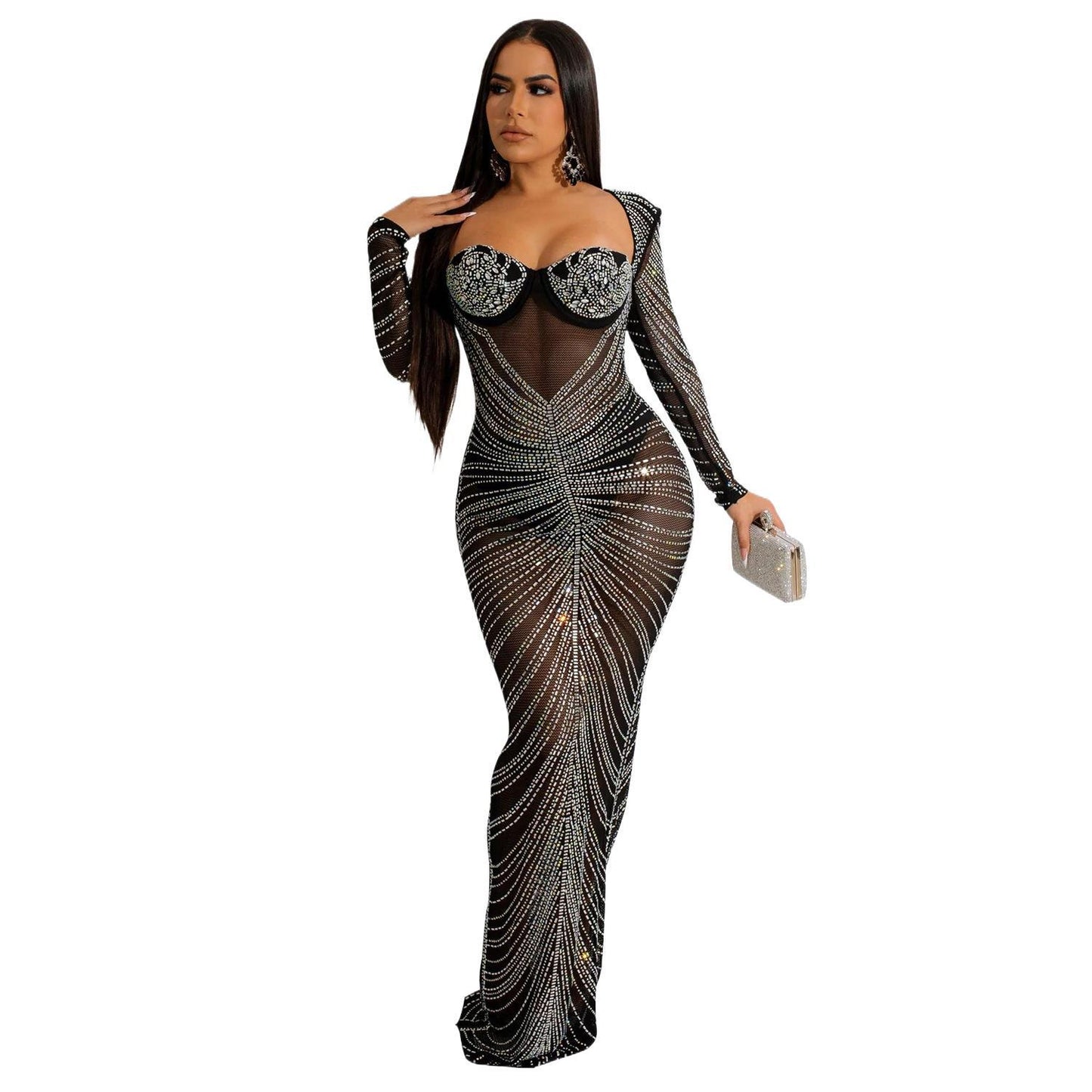 Robe de soirée élégante en strass transparent pour femmes Chic und Stil