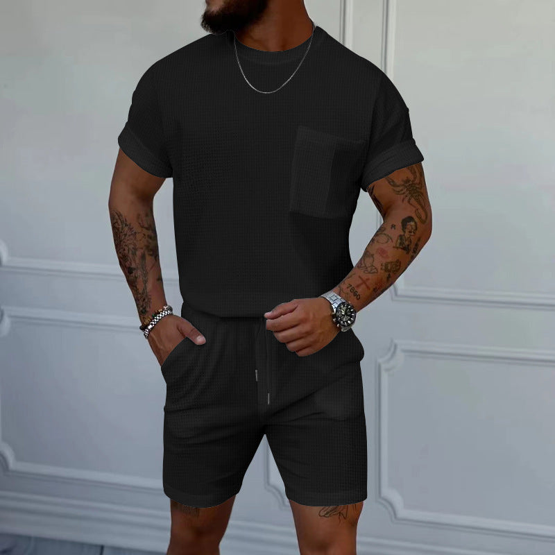 Hommes ensemble confortable à manches courtes avec taille élastique et poches pratiques Chic und Stil