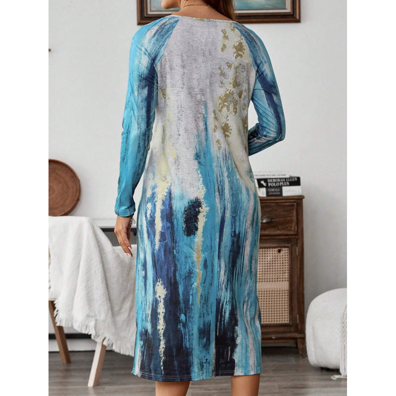 Robe longue à manches longues pour femmes avec motif abstrait coloré Chic und Stil