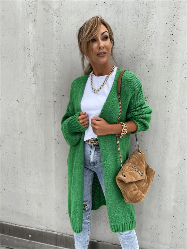 Ladies Chunky Knit Cardigan with Open Front and Wrapped Sleeves Chic and Stil