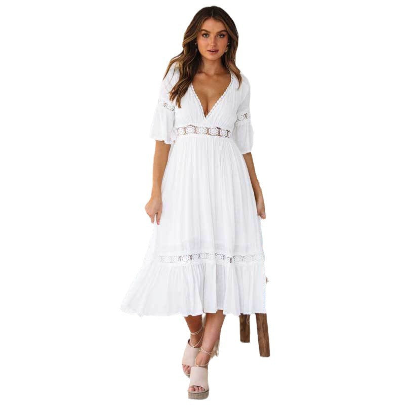Robe midi boho chic en dentelle pour dames Chic und Stil