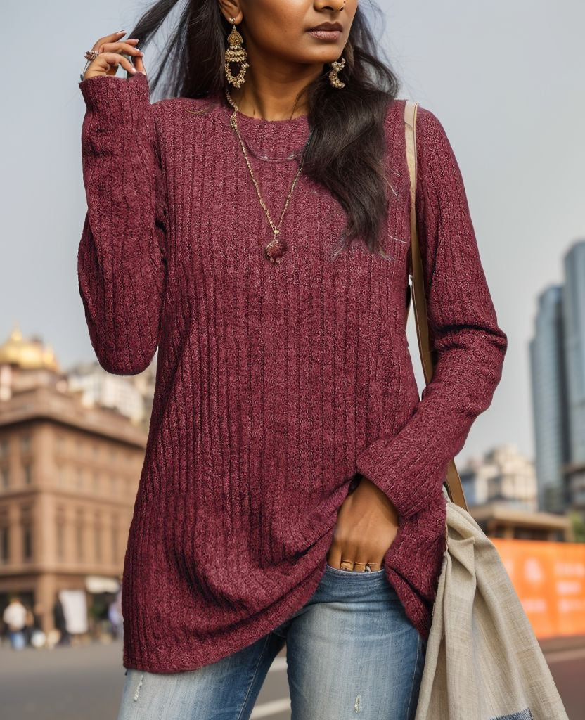 Chemise à manches longues décontractée pour femmes avec structure côtelée Chic und Stil