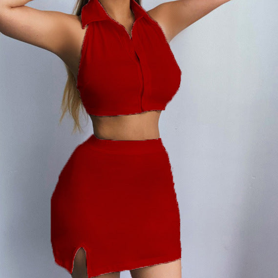 Blouse cropped pour femmes avec patte de boutonnage et jupe ajustée Chic und Stil