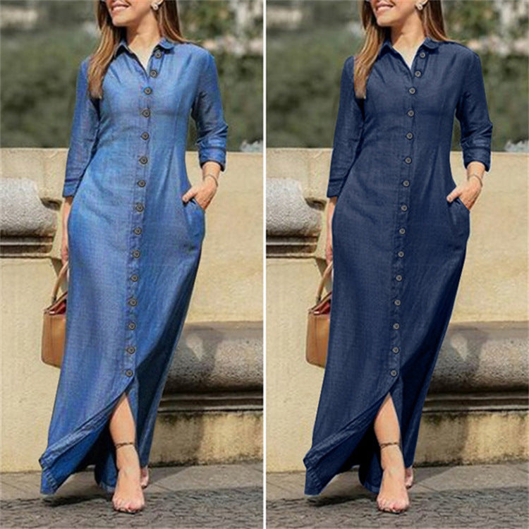 Robe maxi décontractée pour femmes avec fermeture à boutons fonctionnelle et poches latérales pratiques Chic und Stil