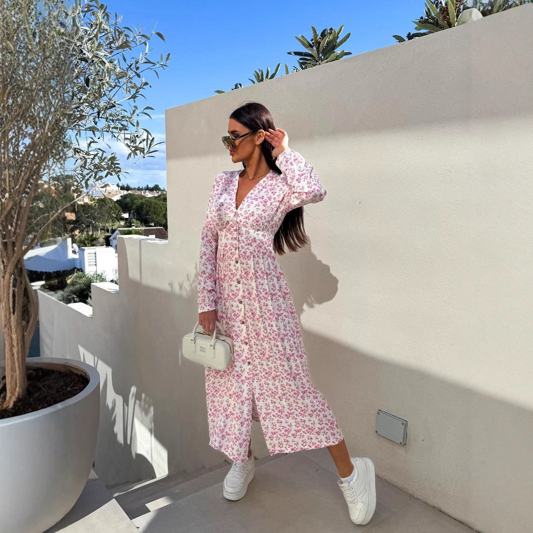 Robe maxi florale pour femmes avec détails de boutons Chic und Stil