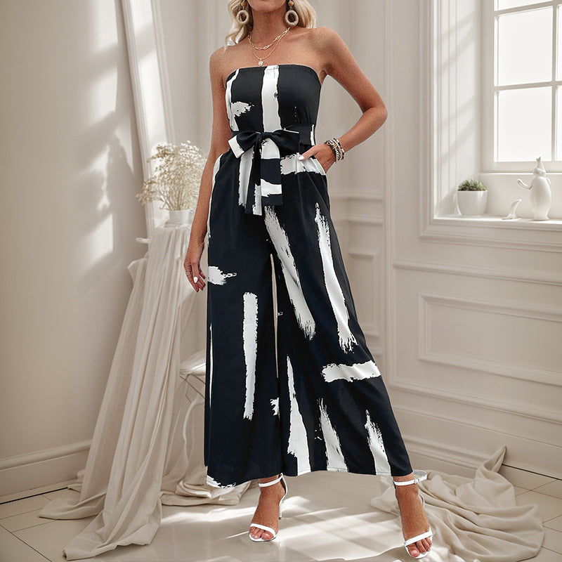 Combinaison sans bretelles pour femmes avec jambes larges et ceinture cintrée Chic und Stil