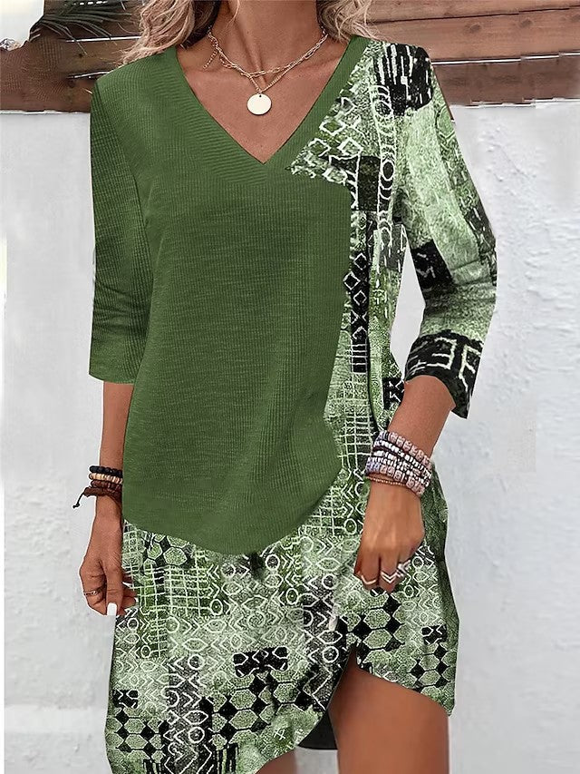 Robe chemise femme avec décolleté en V et design en patchwork artistique Chic und Stil