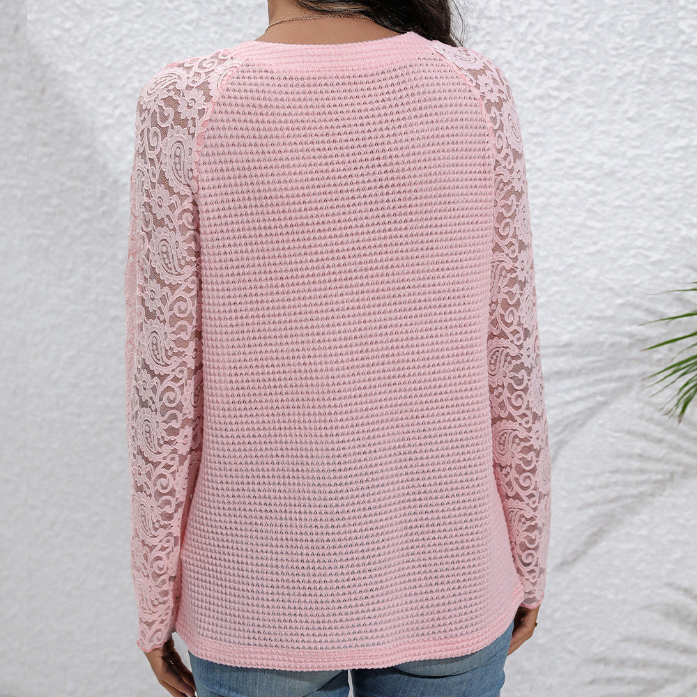 Chemise à manches longues en dentelle pour femmes avec détails de boutons et devant texturé Chic und Stil