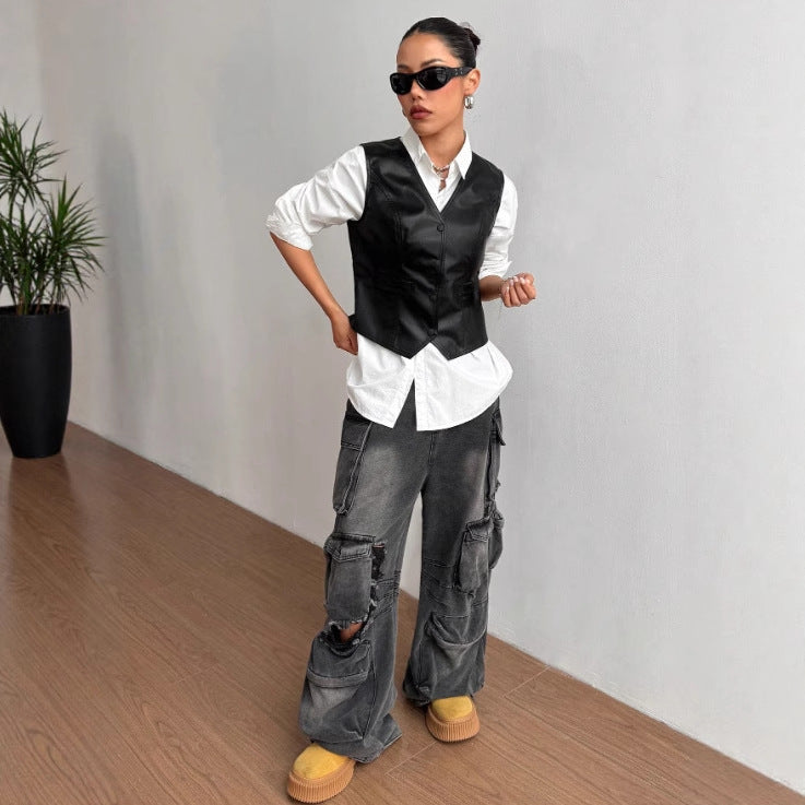Veste élégante en simili cuir pour femmes avec une coupe cintrée et des poches pratiques Chic und Stil