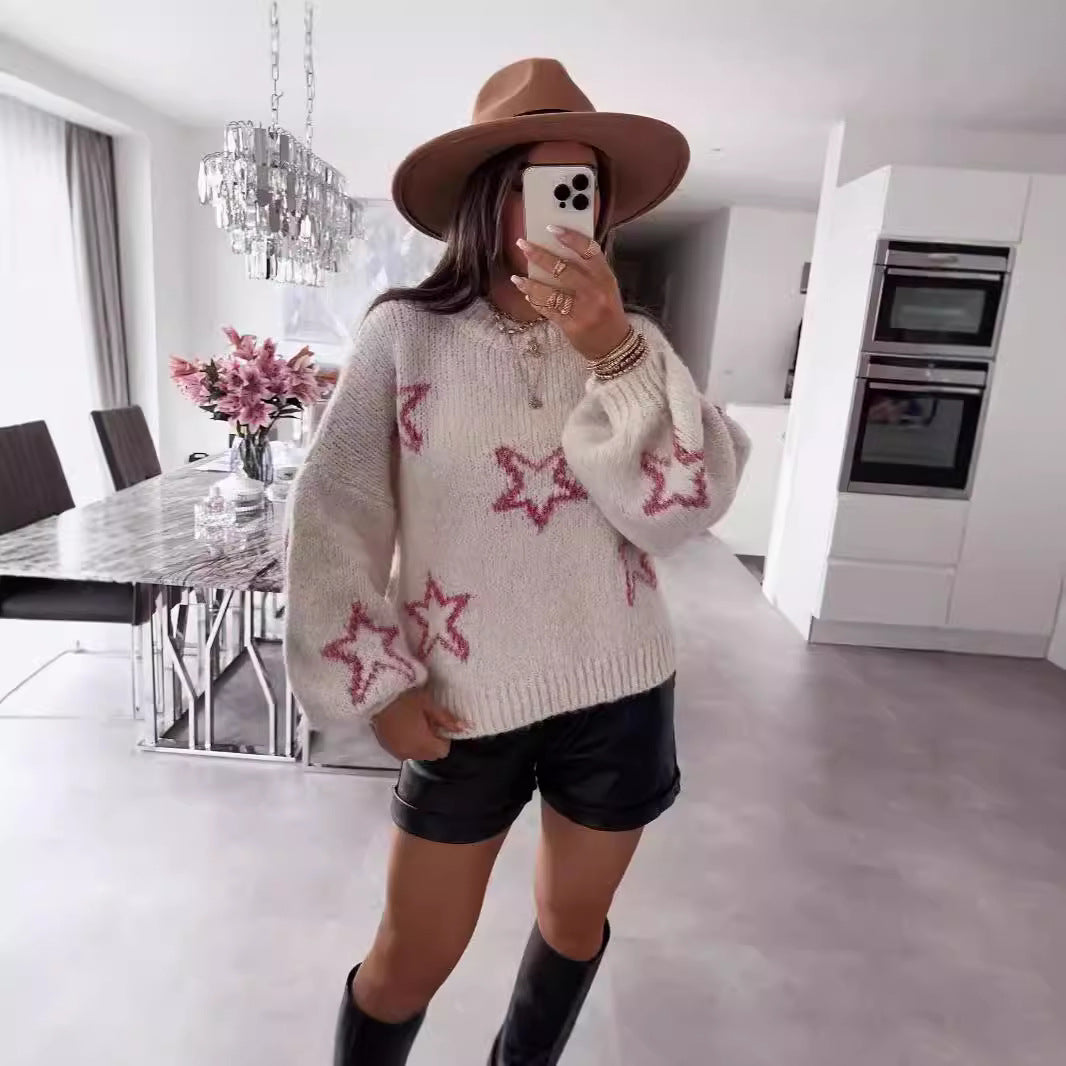 Pull en tricot pour femmes avec design d'étoiles et manches évasées Chic und Stil