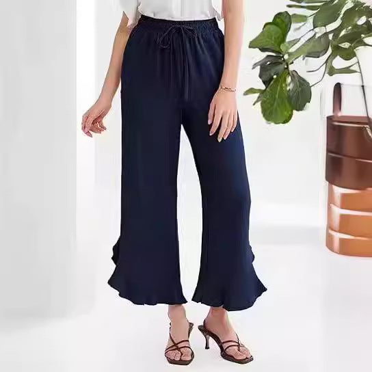 Pantalon de loisir pour femmes, coupe ample avec ourlet fluide et taille élastique Chic und Stil