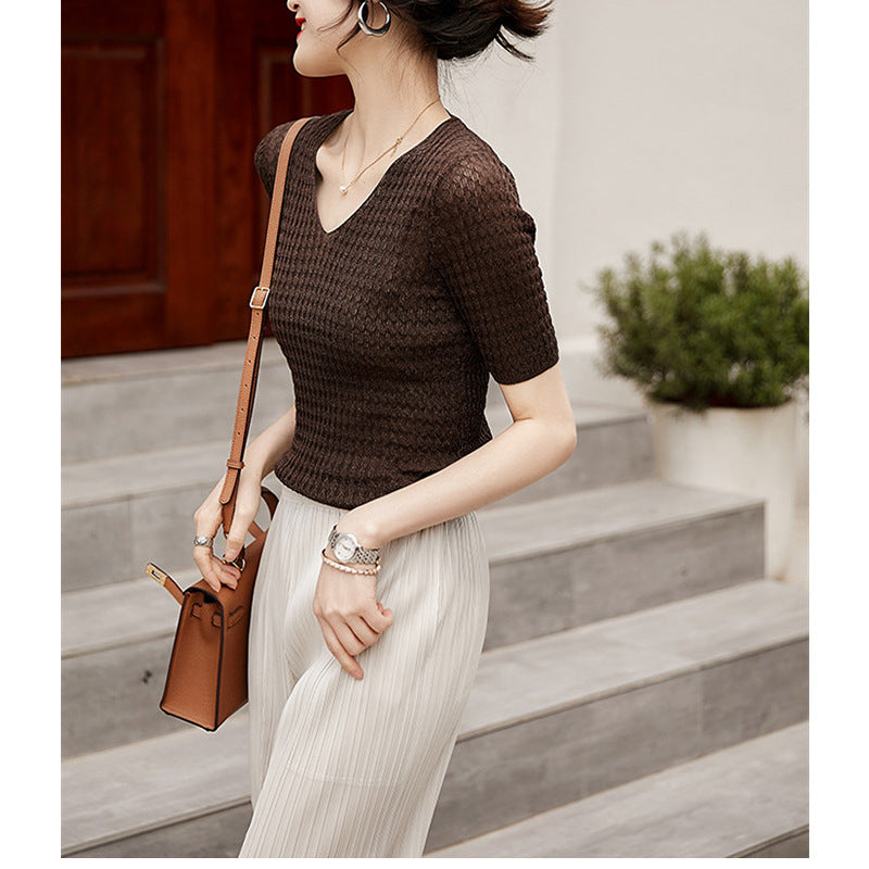 Top en tricot texturé à manches courtes pour femmes Chic und Stil