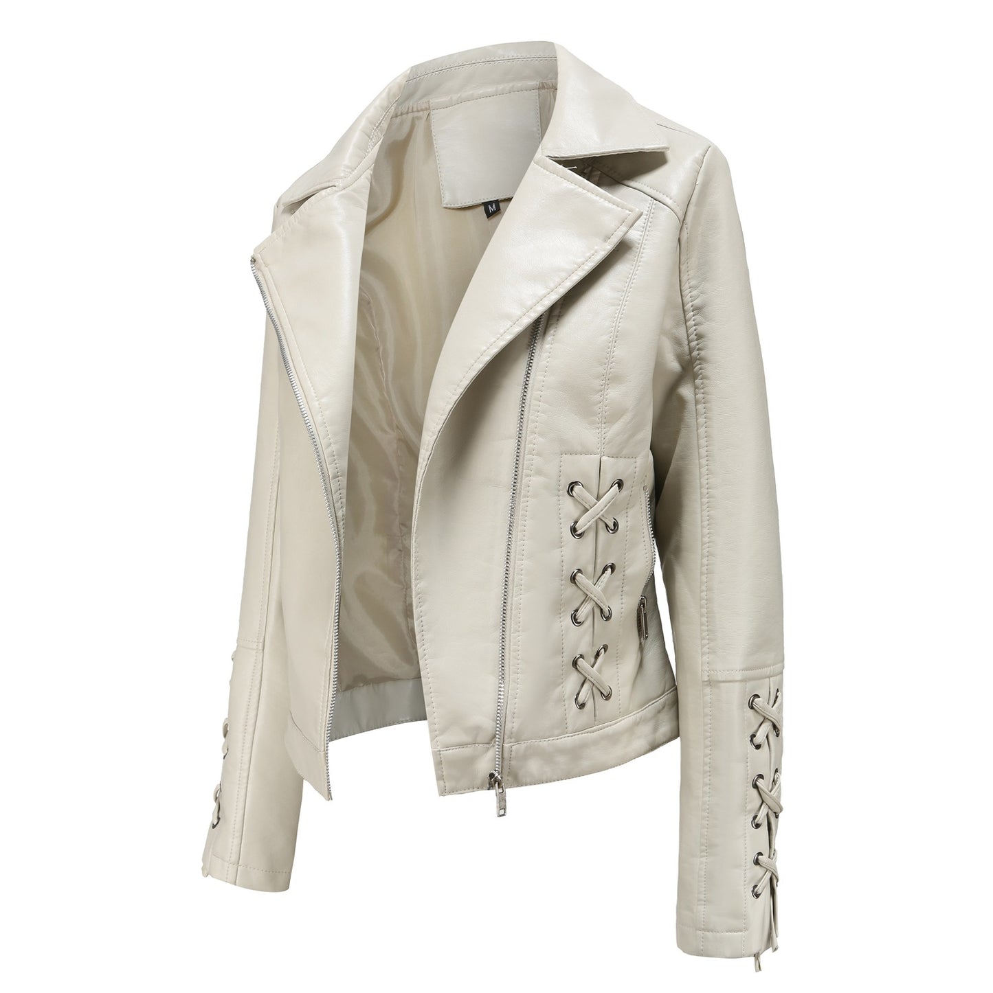 Dames élégant blouson de motard en similicuir avec détails de lacet décoratifs Chic und Stil