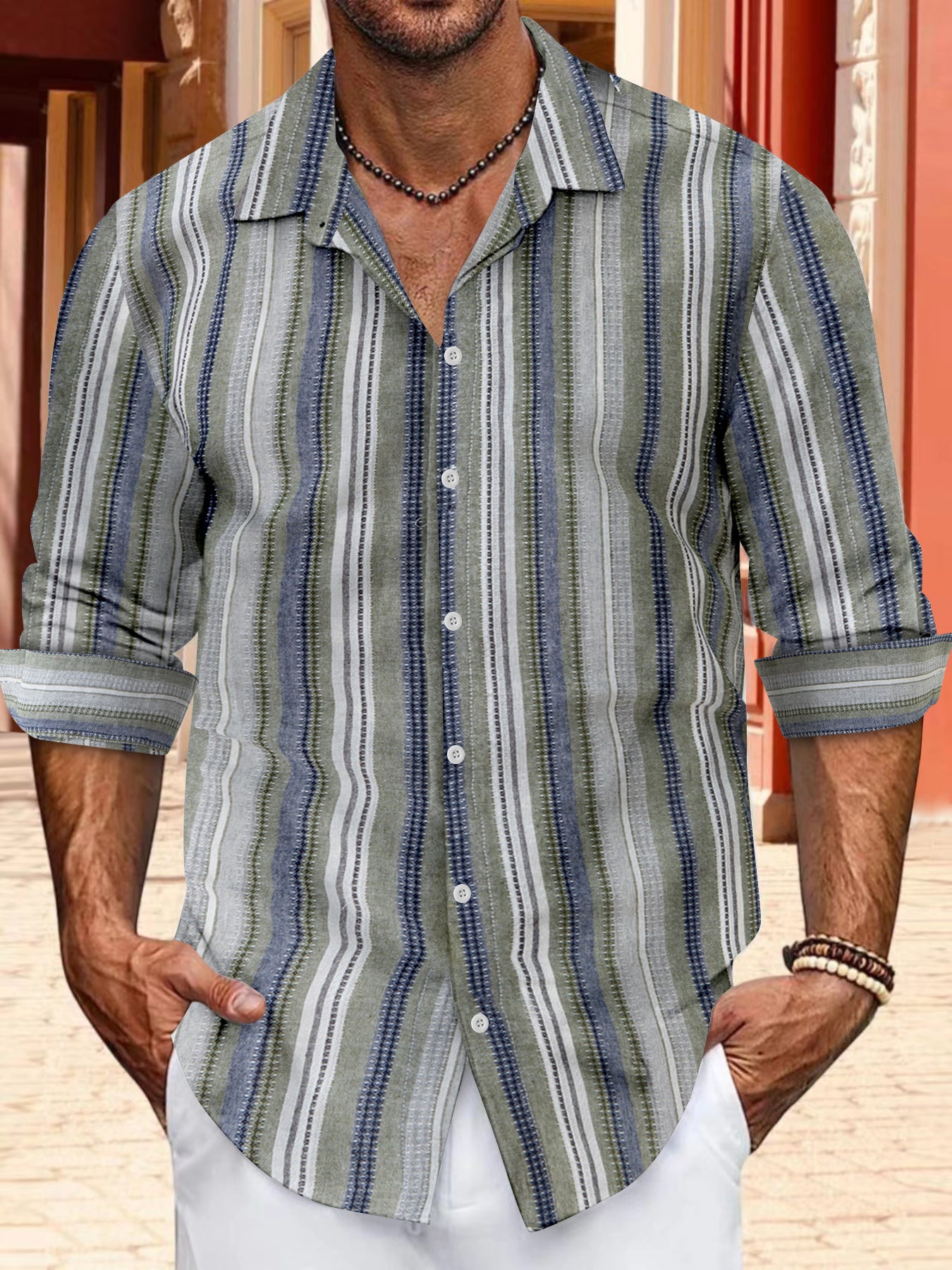 Chemise de loisirs rayée pour hommes avec patte de boutonnage Chic und Stil