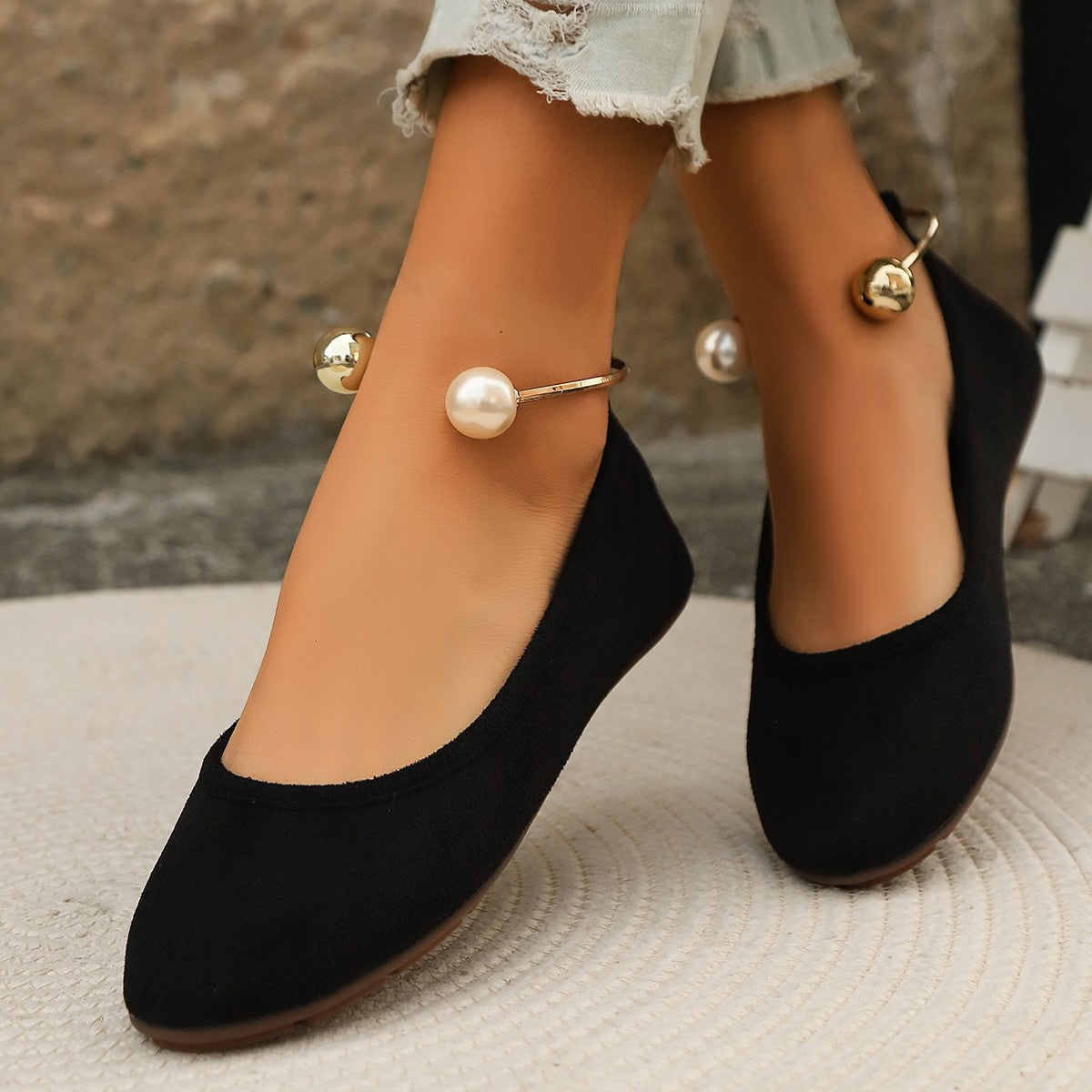 Dames Ballerines Élégantes avec ornement de perles élaboré et semelle antidérapante Chic und Stil