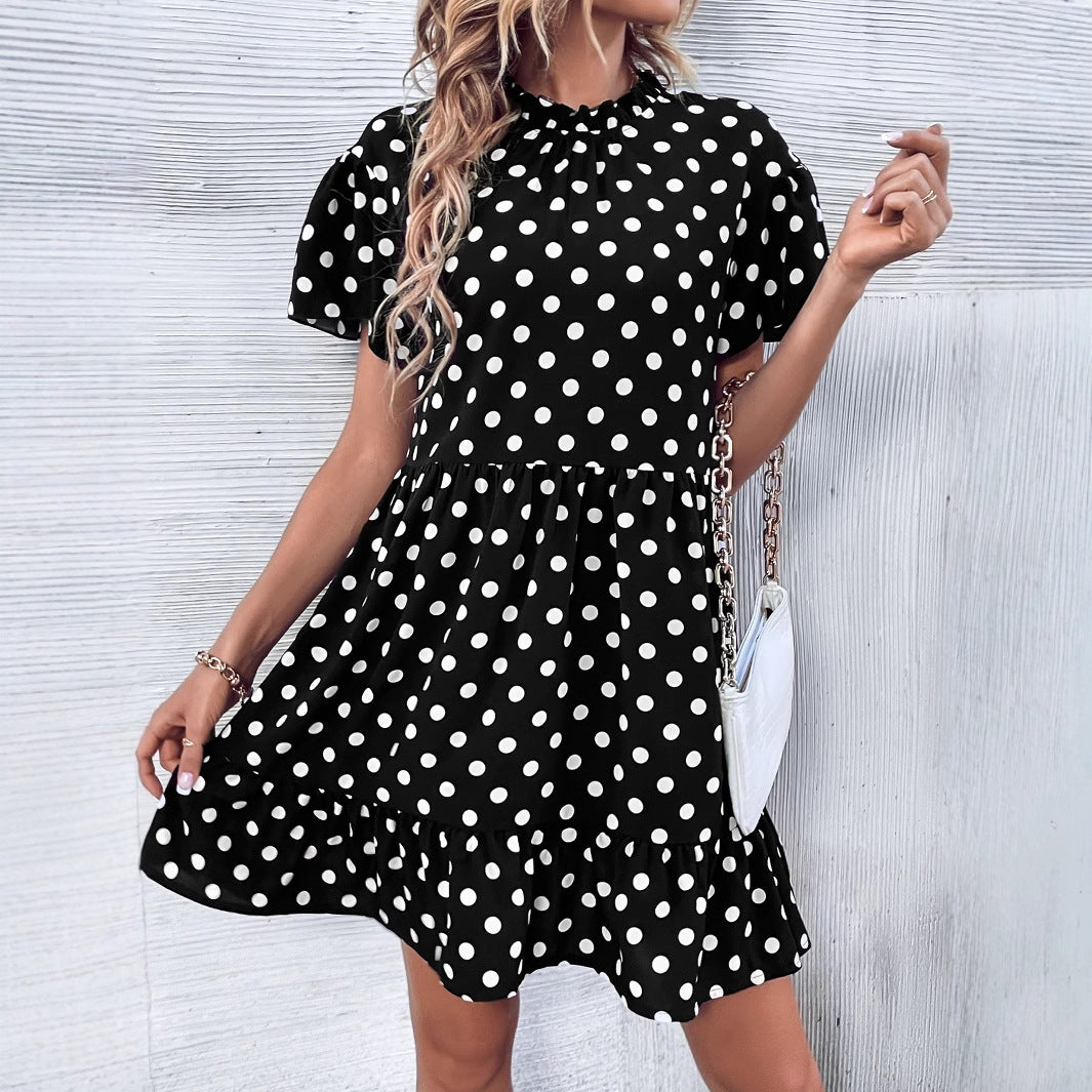 Robe mini à pois pour dames avec volants et fronces Chic und Stil
