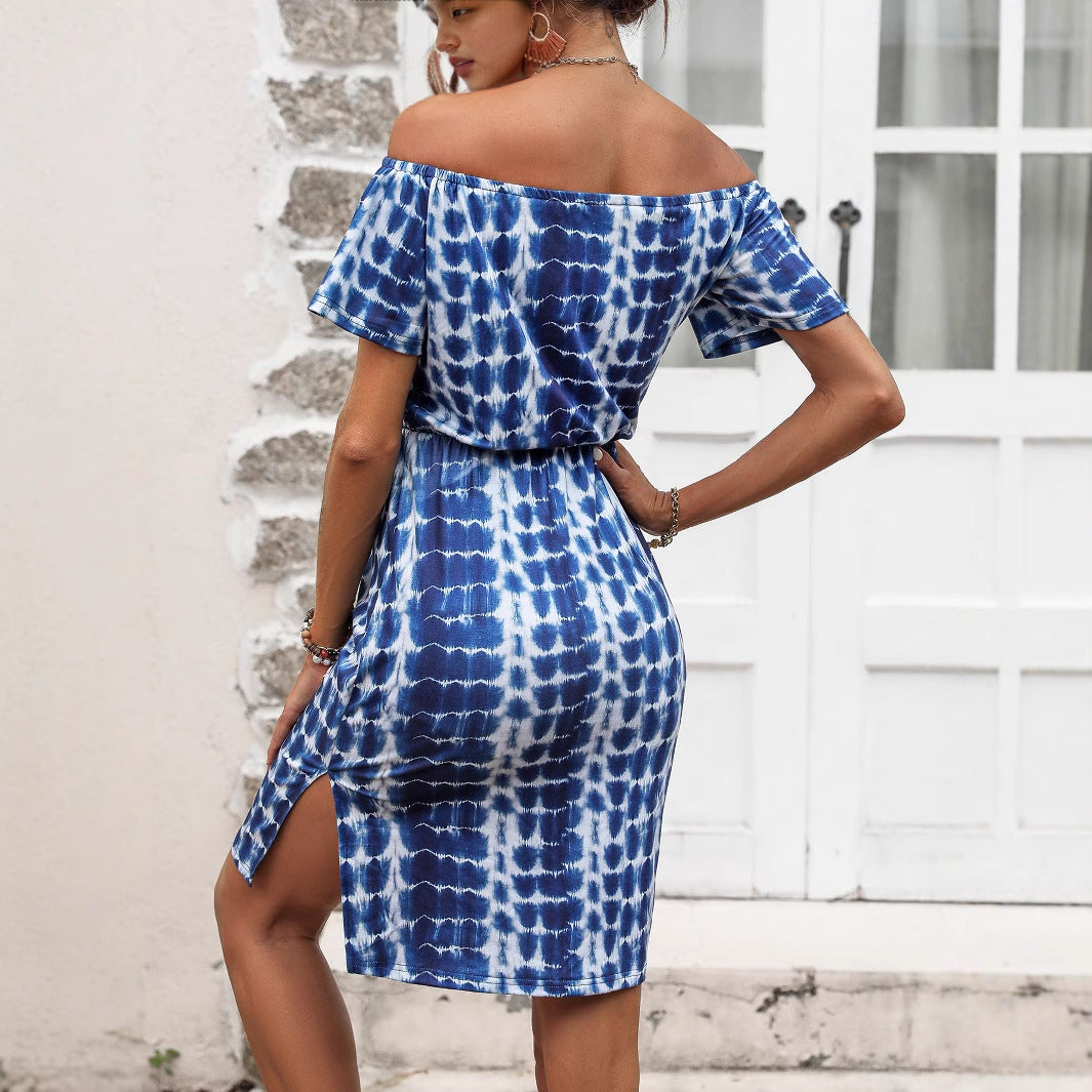 Robe off-shoulder pour femmes avec ceinture élastique à la taille et design ludique Chic und Stil
