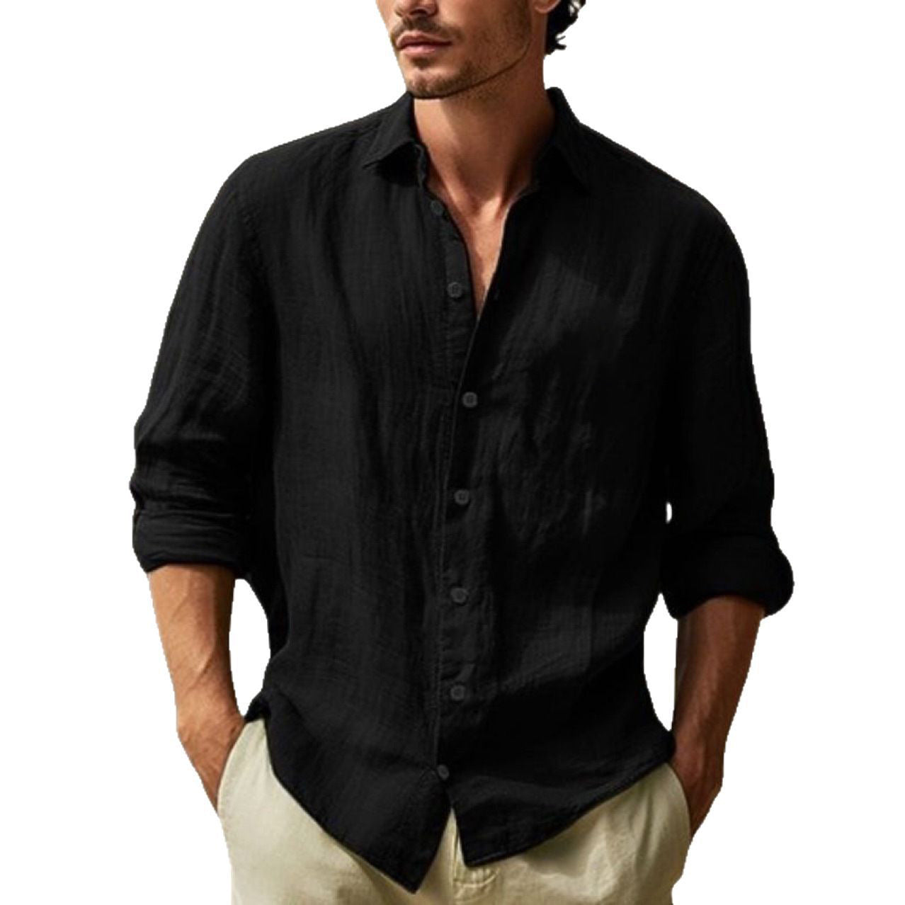 Chemise en lin légère pour hommes avec patte de boutonnage courte et coupe décontractée Chic und Stil