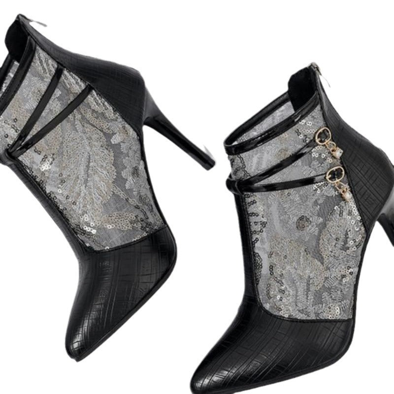 Bottes de cheville élégantes pour dames avec un matériau supérieur transparent et des applications scintillantes Chic und Stil