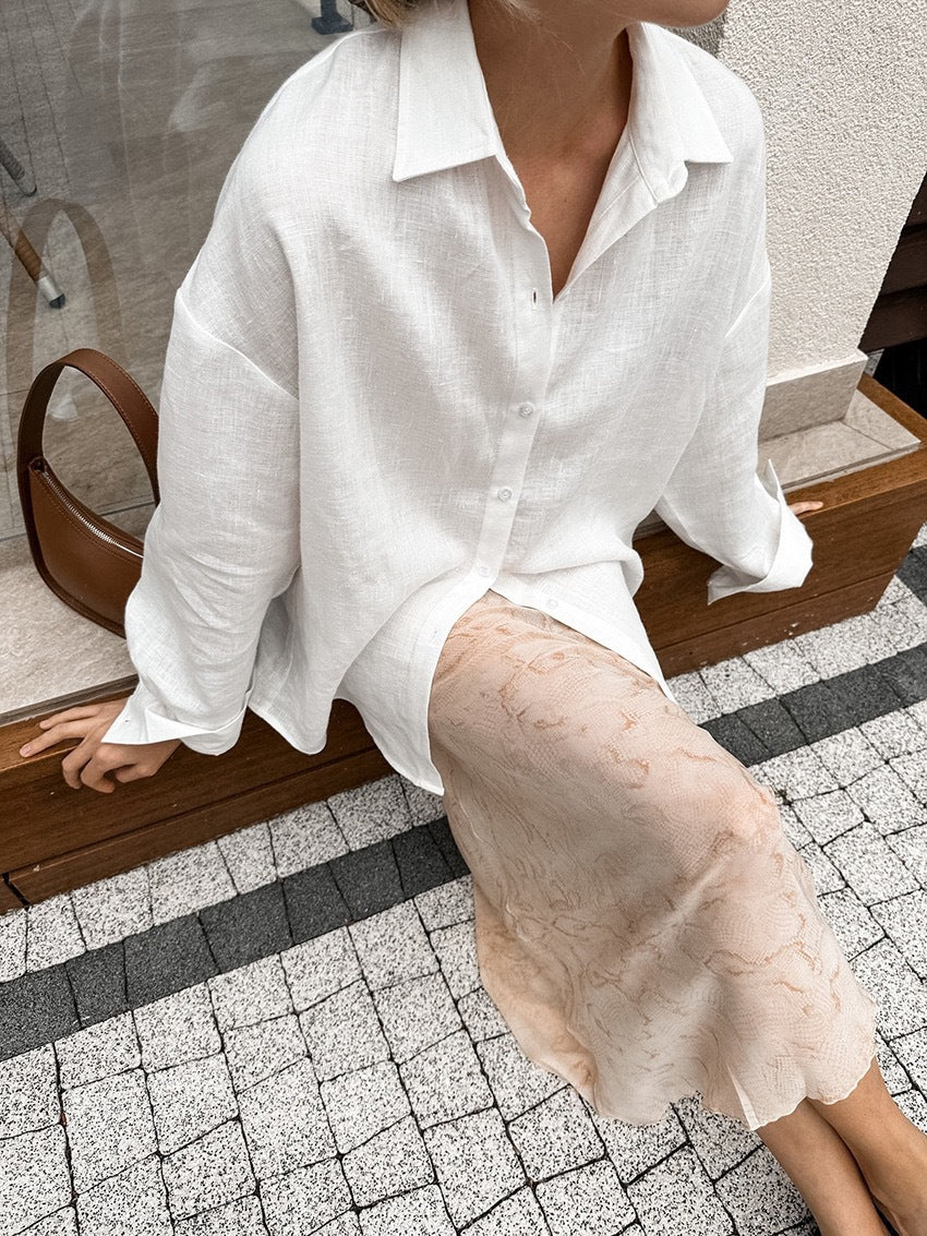 Chemise en lin surdimensionnée à boutons pour femme Chic und Stil