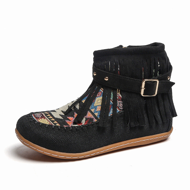Bottes courtes à franges pour dames en tissu de haute qualité avec un motif ethnique coloré Chic und Stil