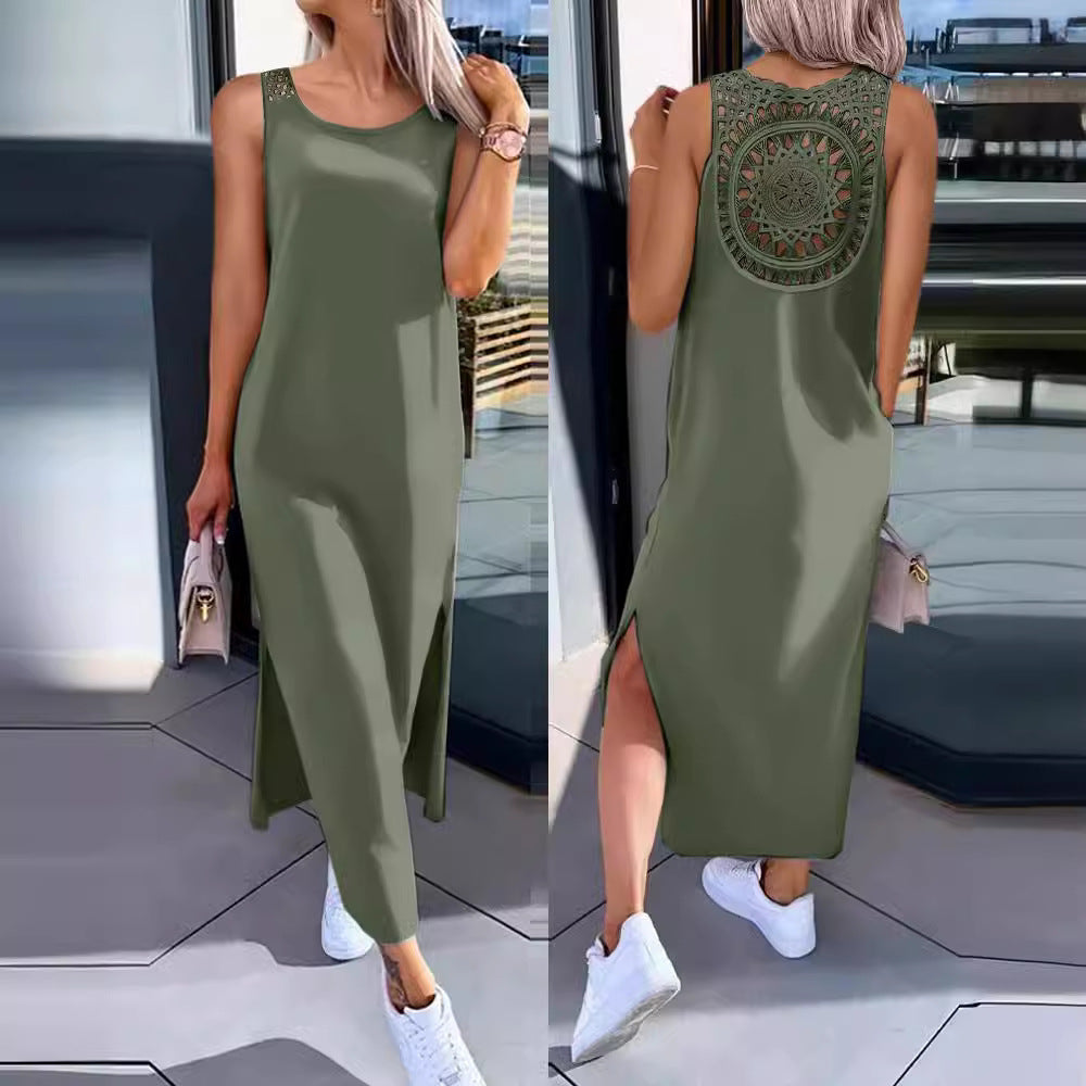 Robe maxi à dos en crochet pour dames Chic und Stil
