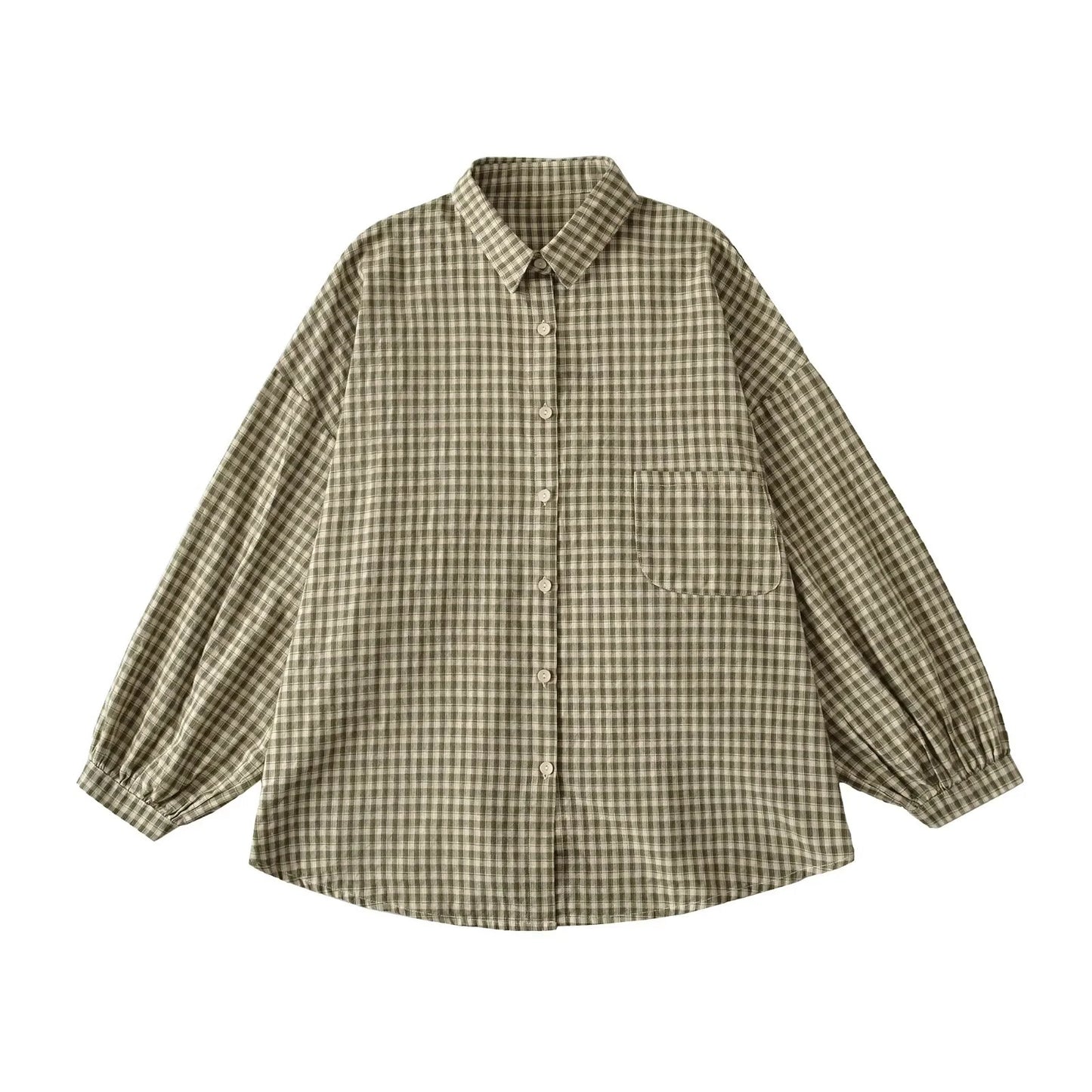 Blouse à carreaux décontractée pour femmes avec épaules dénudées et grands boutons Chic und Stil