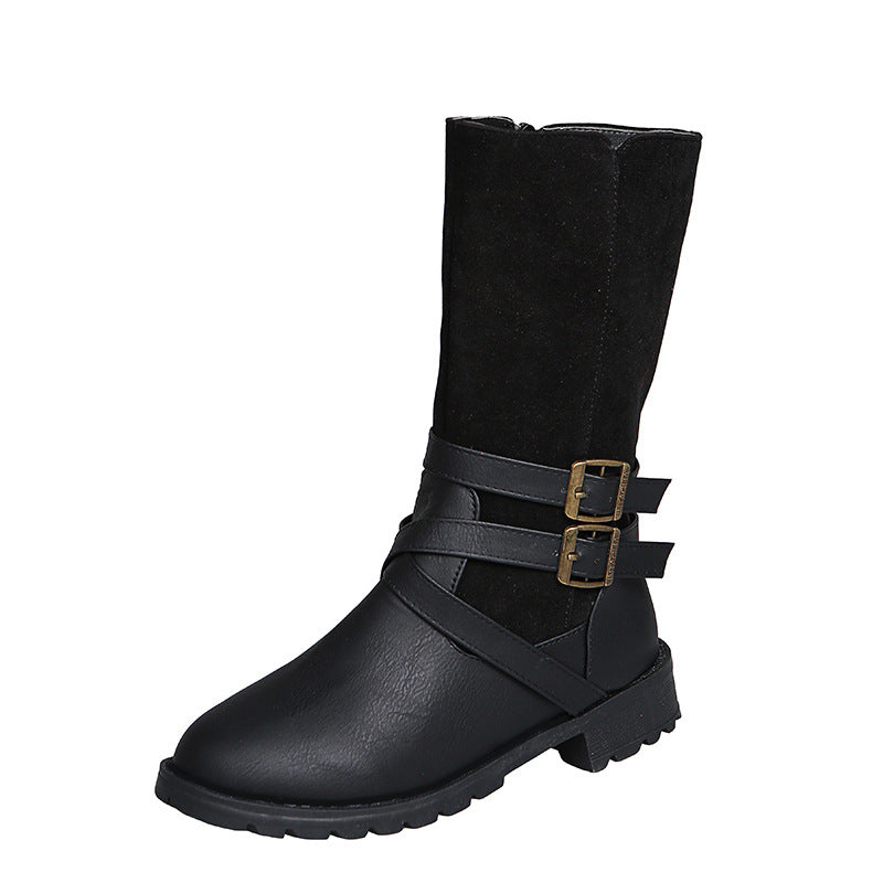 Bottes élégantes pour dames avec un design de bandage croisé à la mode et une semelle robuste Chic und Stil