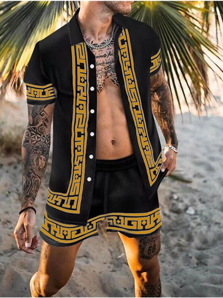 Hommes Ensemble d'été décontracté à motifs floraux Chic und Stil