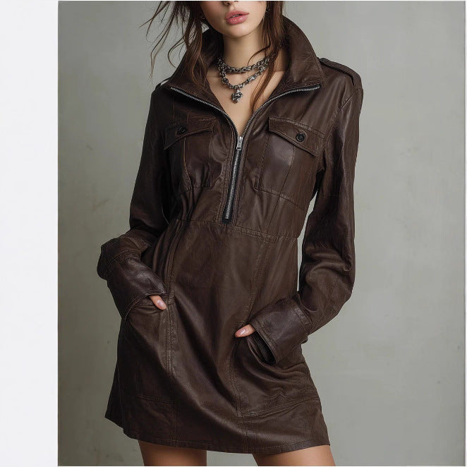 Robe en cuir urbaine pour femmes avec fermeture éclair et poches Chic und Stil